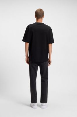 Camiseta de punto de algod&oacute;n con bordado de logo sombreado, Negro