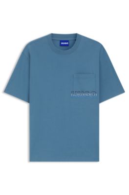 Camiseta de punto de algod&oacute;n con bordado de logo sombreado, Celeste