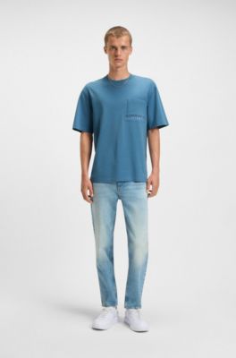 Camiseta de punto de algod&oacute;n con bordado de logo sombreado, Celeste