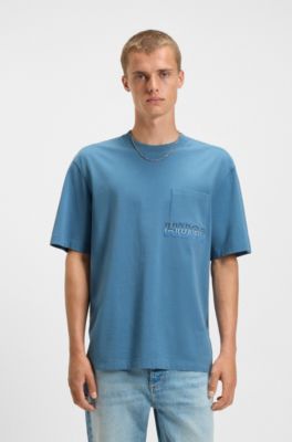 Camiseta de punto de algod&oacute;n con bordado de logo sombreado, Celeste