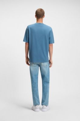 Camiseta de punto de algod&oacute;n con bordado de logo sombreado, Celeste