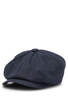BECKHAM x BOSS baker-boy cap in linen, Dark Blue
