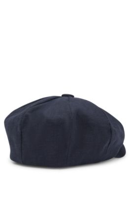 BECKHAM x BOSS baker-boy cap in linen, Dark Blue