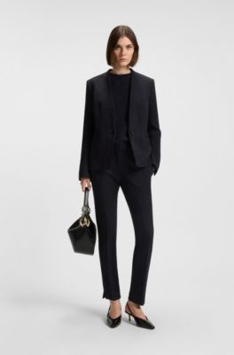 Crease-resistant regular-fit blazer in herringbone jersey, Dark Blue