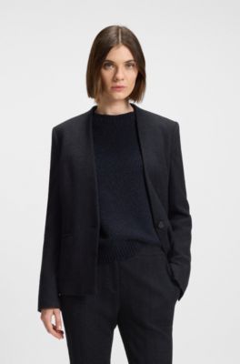 Crease-resistant regular-fit blazer in herringbone jersey, Dark Blue