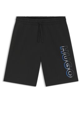Shorts en felpa de algod&oacute;n con bordado de logo sombrado, Negro