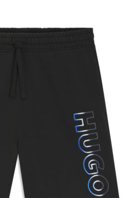 Shorts en felpa de algod&oacute;n con bordado de logo sombrado, Negro