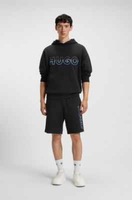 Ombr&eacute;-logo shorts in cotton terry, Black