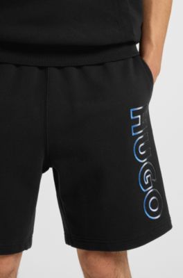 Shorts en felpa de algod&oacute;n con bordado de logo sombrado, Negro