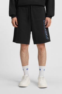 Ombr&eacute;-logo shorts in cotton terry, Black