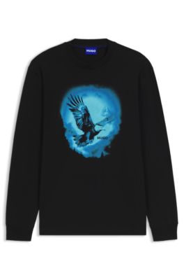 Camiseta de punto de algod&oacute;n con estampado de &aacute;guila, Negro