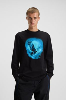 Camiseta de punto de algod&oacute;n con estampado de &aacute;guila, Negro