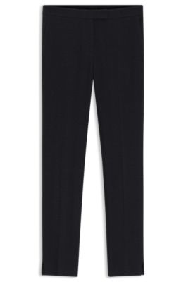 Pantalon Slim en jersey stretch infroissable &agrave; chevrons, Bleu fonc&eacute;