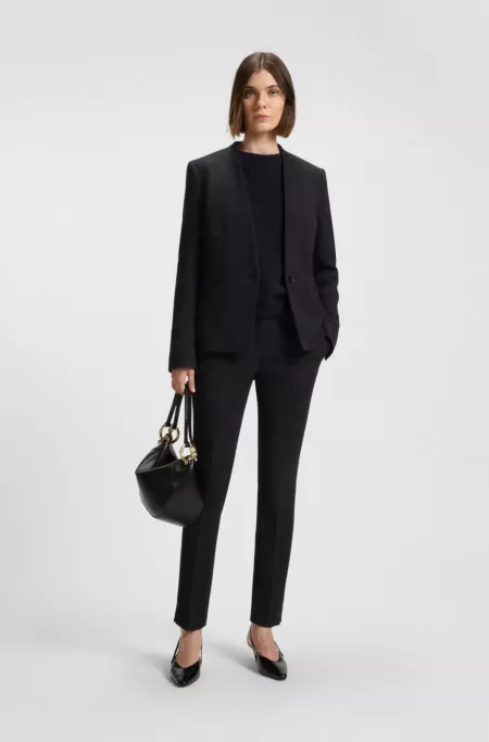 Crease-resistant slim-fit trousers in herringbone jersey