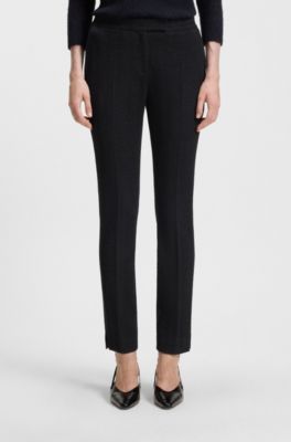 Crease-resistant slim-fit trousers in herringbone jersey, Dark Blue