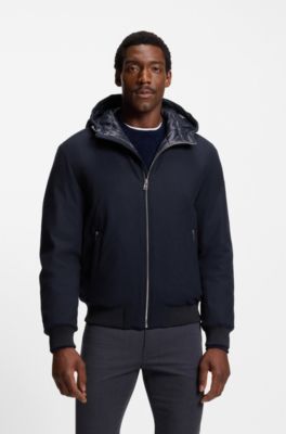 Chaqueta de plum&oacute;n en franela t&eacute;cnica, Azul oscuro