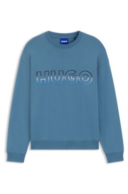 Sudadera de rizo de algod&oacute;n con bordado de logo sombreado, Celeste