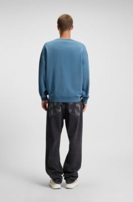 Sudadera de rizo de algod&oacute;n con bordado de logo sombreado, Celeste