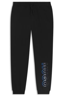 Pantalones de ch&aacute;ndal en felpa de algod&oacute;n con bordado de logo sombreado, Negro