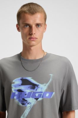Camiseta de punto de algod&oacute;n con ilustraci&oacute;n de logo de snowboard, Gris