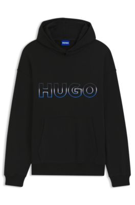 Ombr&eacute;-logo hoodie in cotton terry, Black