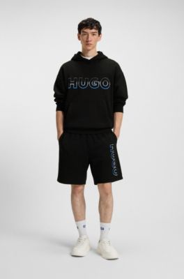 Prenda con capucha en felpa de algod&oacute;n con logo bordado degradado, Negro