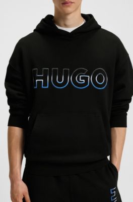 Prenda con capucha en felpa de algod&oacute;n con logo bordado degradado, Negro