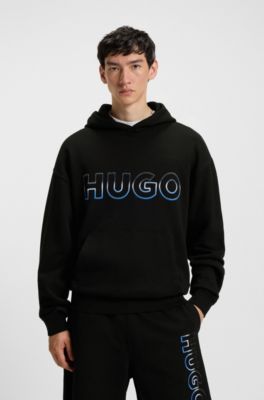 Sweat &agrave; capuche en molleton de coton avec logo brod&eacute; effet ombr&eacute;, Noir