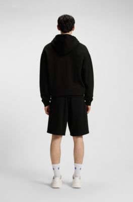 Sweat &agrave; capuche en molleton de coton avec logo brod&eacute; effet ombr&eacute;, Noir