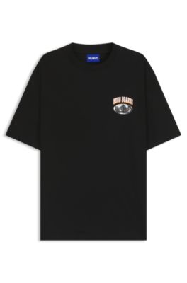 Camiseta de punto de algod&oacute;n con ilustraci&oacute;n de logotipo estampada, Negro