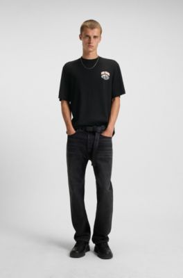 Camiseta de punto de algod&oacute;n con ilustraci&oacute;n de logotipo estampada, Negro