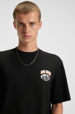 Camiseta de punto de algod&oacute;n con ilustraci&oacute;n de logotipo estampada, Negro