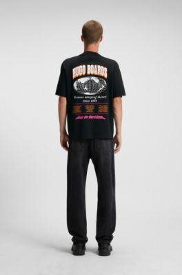 Camiseta de punto de algod&oacute;n con ilustraci&oacute;n de logotipo estampada, Negro