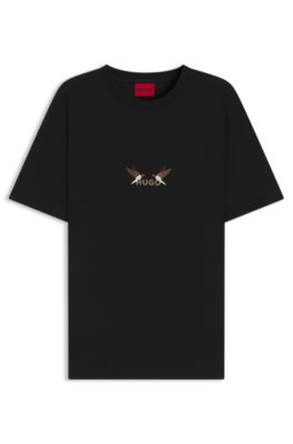 Cotton-jersey T-shirt with embroidered logo artwork, Black