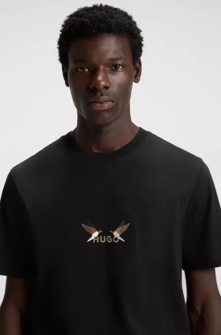 Cotton-jersey T-shirt with embroidered logo artwork