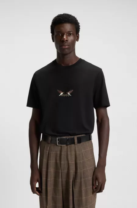 Cotton-jersey T-shirt with embroidered logo artwork