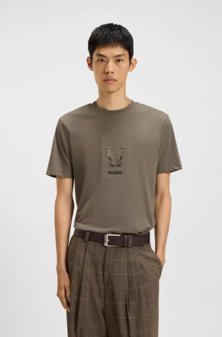 Cotton-jersey T-shirt with embroidered logo artwork