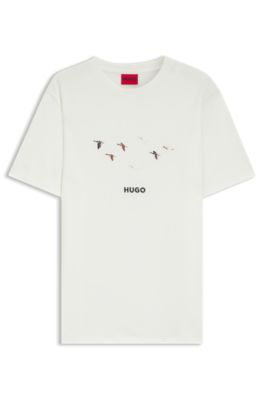 Camiseta de punto de algod&oacute;n con ilustraci&oacute;n de logo bordado, Blanco