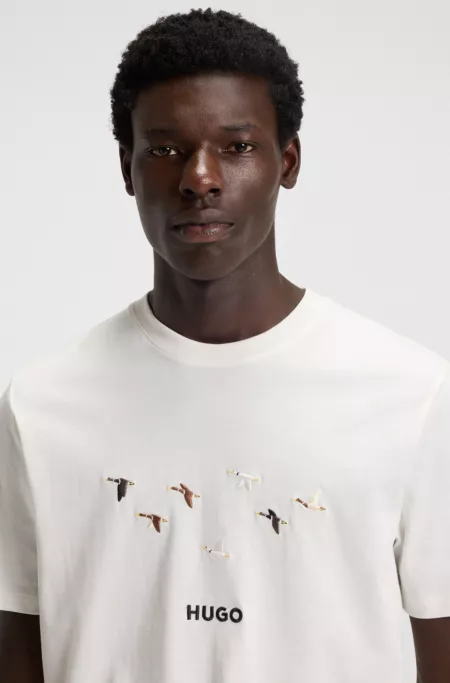 Cotton-jersey T-shirt with embroidered logo artwork