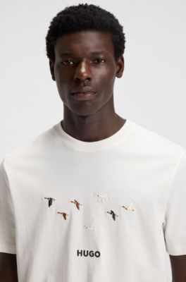 Cotton-jersey T-shirt with embroidered logo artwork, White