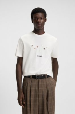 Cotton-jersey T-shirt with embroidered logo artwork, White