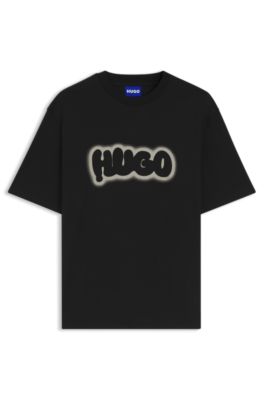 Camiseta de punto de algod&oacute;n con logo estampado, Negro