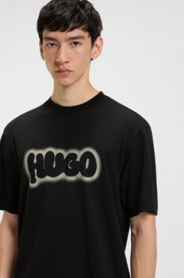 Camiseta de punto de algod&oacute;n con logo estampado, Negro