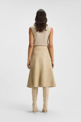 Jupe &agrave; la coupe &eacute;vas&eacute;e en cuir nappa, Beige clair