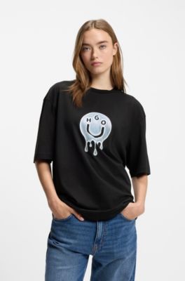 Camiseta unisex de punto de algod&oacute;n con estampado gr&aacute;fico, Negro