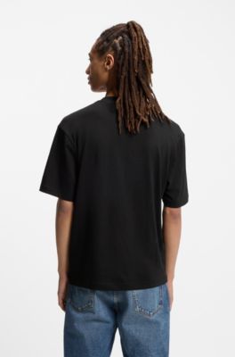 Camiseta unisex de punto de algod&oacute;n con estampado gr&aacute;fico, Negro