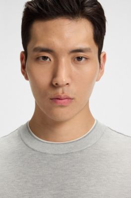 Cotton-silk T-shirt with micro structure, Silver