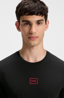 Camiseta interior de algod&oacute;n el&aacute;stico con logo estampado, Negro