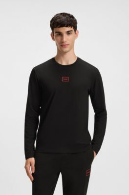 Camiseta interior de algod&oacute;n el&aacute;stico con logo estampado, Negro