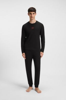 Camiseta interior de algod&oacute;n el&aacute;stico con logo estampado, Negro